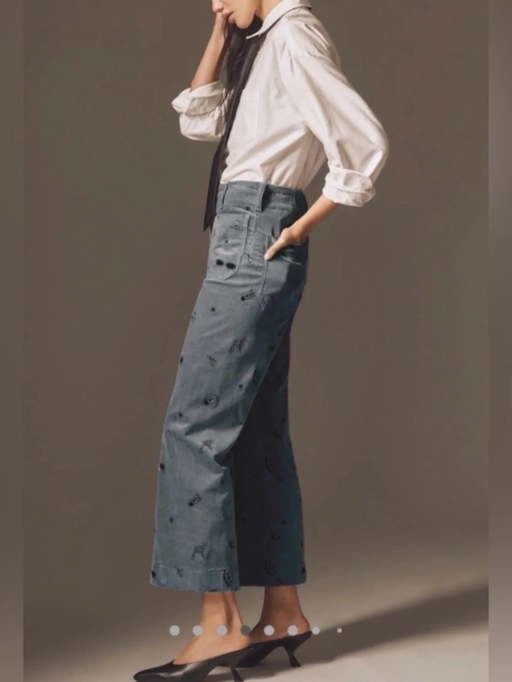 Anthropologie MAEVE The Colette Blue Corduroy Embroidered Wide Leg Pants 26P - Picture 4 of 5
